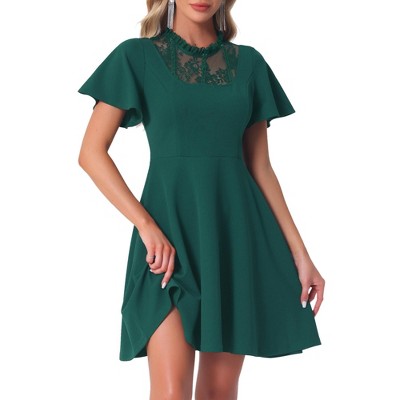 Allegra K Women's Lace Mesh Short Sleeve Ruffle Neck High Low Gothic Dress
