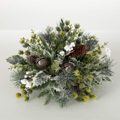 10"H Sullivans Artificial Mixed Pine Berry Christmas Orb, Green-White, Indoor Christmas Decor