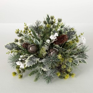 10"H Sullivans Artificial Mixed Pine Berry Christmas Orb, Green-White, Indoor Christmas Decor - 1 of 4