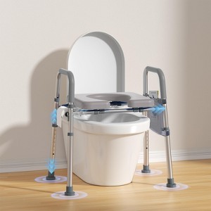 WHLICKS Raised Toilet Seat with Handles – Adjustable Width Elevated Seat, Cozy Padded Toilet Seat Risers for Seniors, Handicap & Disabled, Gray - 1 of 4