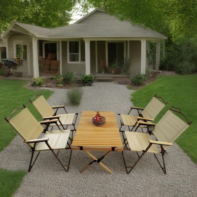 SKRAN Set of 5 Foldable Outdoor Dining Set, 1 Dining Table & 4 Dining Chair, Aluminum Frame & Canvas for Patio Outdoor & Indoor(Natural)