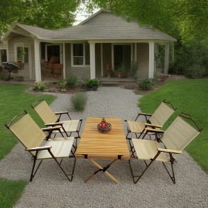 SKRAN Set of 5 Foldable Outdoor Dining Set, 1 Dining Table & 4 Dining Chair, Aluminum Frame & Canvas for Patio Outdoor & Indoor(Natural) - 1 of 4