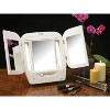 Modern Tri-Fold Makeup Mirror with Lights, Vanity Mirror with 5X Magnification & Multiple Light Settings, White Base Design for Home Use - 3 of 4