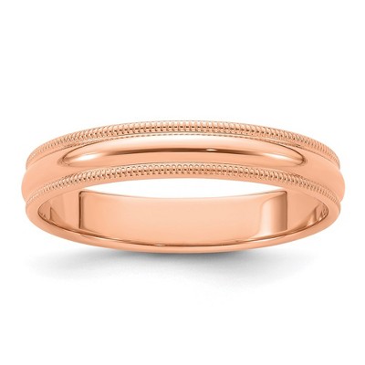 Black Bow Jewelry 4mm 14K Rose, White, or Yellow Gold Half Round Milgrain Standard Band