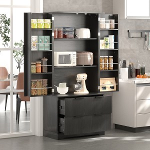 Bella Depot 72" Fluted Kitchen Pantry Cabinet with 2 Drawers & 8-Door Spice Rack, Freestanding Storage Organizer for Bathroom, Dining Room, Entryway - 1 of 4