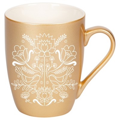 Elanze Designs Damask Threaded Floral Birds Vegas Gold 10 ounce New Bone China Coffee Cup Mug