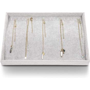 Juvale Gray Velvet Stackable Jewelry Organizer Tray, 20 Hooks for Necklaces, Bracelets, Pendants, 13.5 x 9.5 In