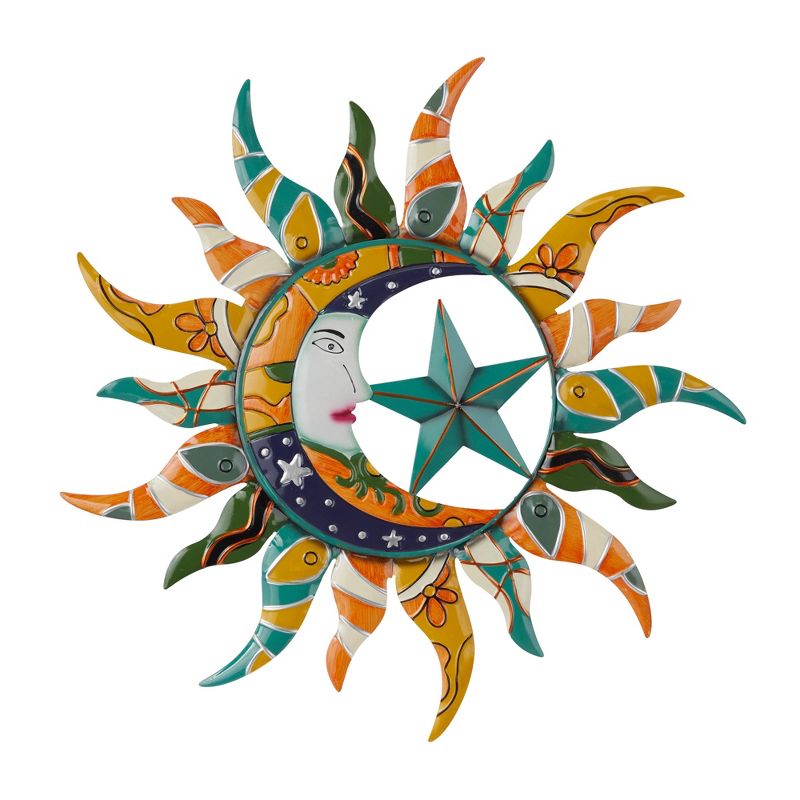 Metal Sun and Moon Indoor Outdoor Wall Decor with Abstract Patterns Green - Olivia &#38; May, 2 of 10