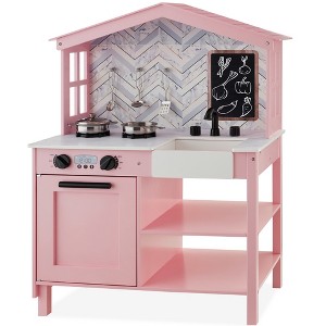 Best Choice Products Pretend Play Wooden Farmhouse Kitchen Set w/ Storage, Clicking Knobs, 5 Accessories - 1 of 4