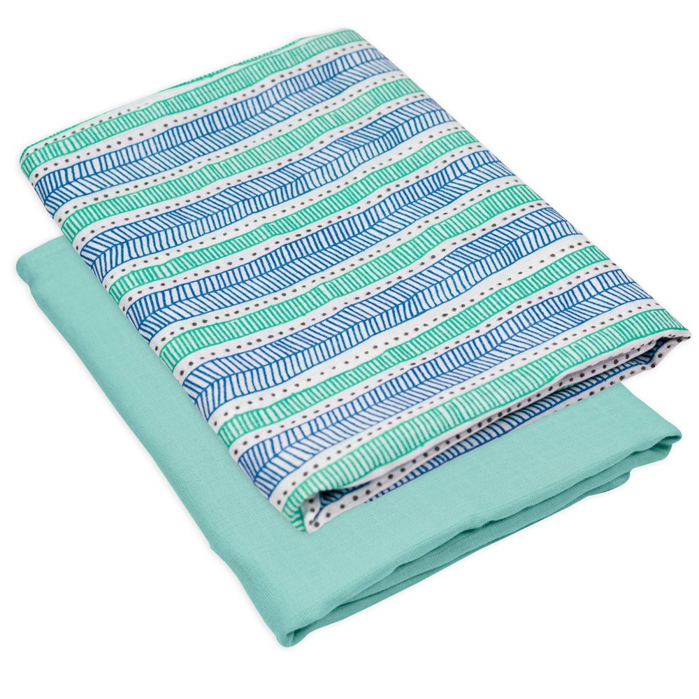 Honest Baby Organic Cotton Muslin Swaddle Blankets - Teal Geometric 2pk