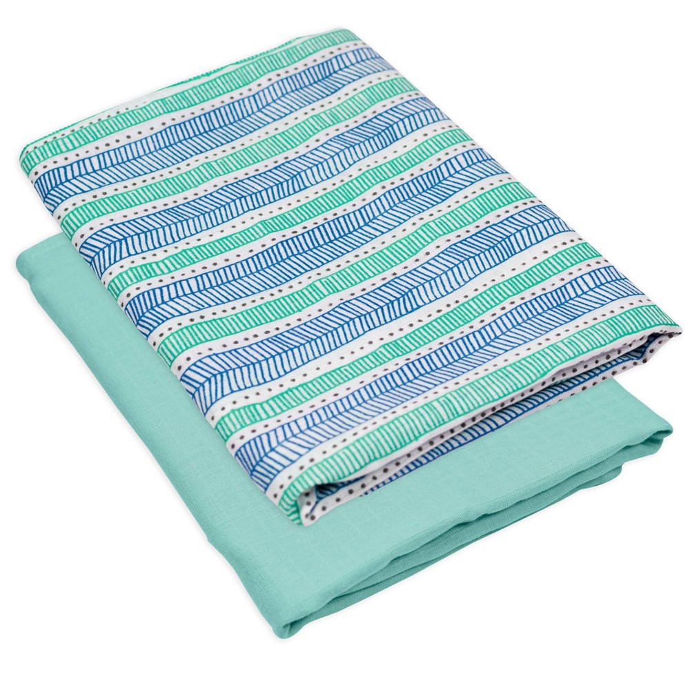 Photos - Children's Bed Linen Honest Baby Organic Cotton Muslin Swaddle Blankets - Teal Geometric 2pk