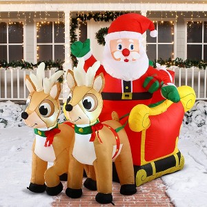 Joiedomi Santa on Sleigh with 2 Reindeer Inflatable Decoration - 1 of 4