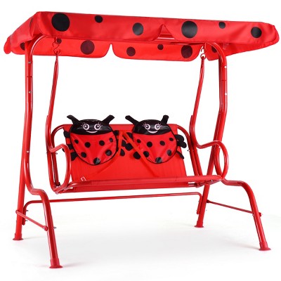 Costway Kids Patio Swing Chair Children Porch Bench Canopy 2 Person Yard Furniture red