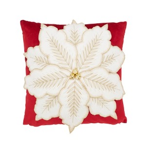Saro Lifestyle Velvet Poinsettia Down Filled Throw Pillow, 16", Red - 1 of 3