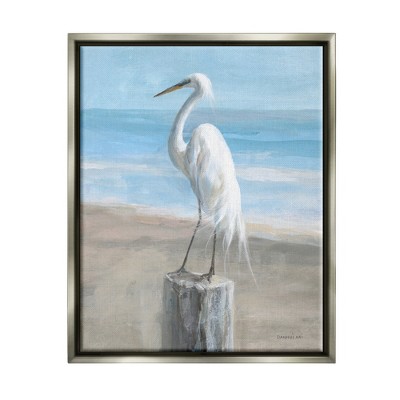 Stupell Industries Egret Coastal Landscape Framed Floater Canvas Wall Art
