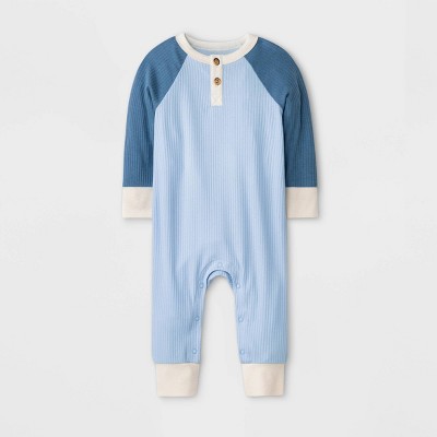 Image of Baby Boys' Henley Rib Romper - Cat & Jack™ Blue Newborn