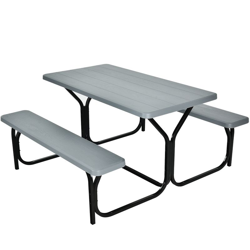 Costway Picnic Table Bench Set Outdoor Camping Backyard Garden Patio Party All Weather Gray/Green, 1 of 11