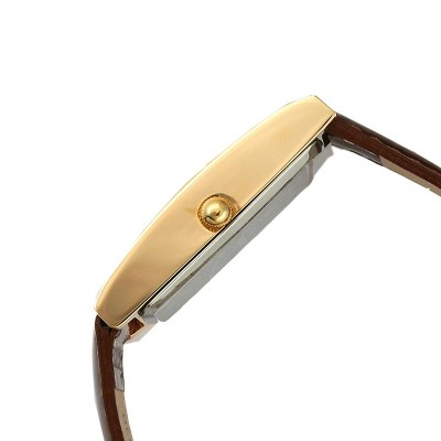 Peugeot Women's Rectangular Gold-Tone Case Watch Glossy Brown Leather Strap - image 3