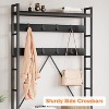 Hall Tree with Bench, Coat and Shoe Rack, Wooden Entryway Bench with Coat Rack, Industrial Freestanding Coat Rack with Shoe Storage for Hallway,Black - 3 of 4
