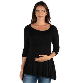 24seven Comfort Apparel Womens Ruched Sleeve Swing Maternity Tunic Top