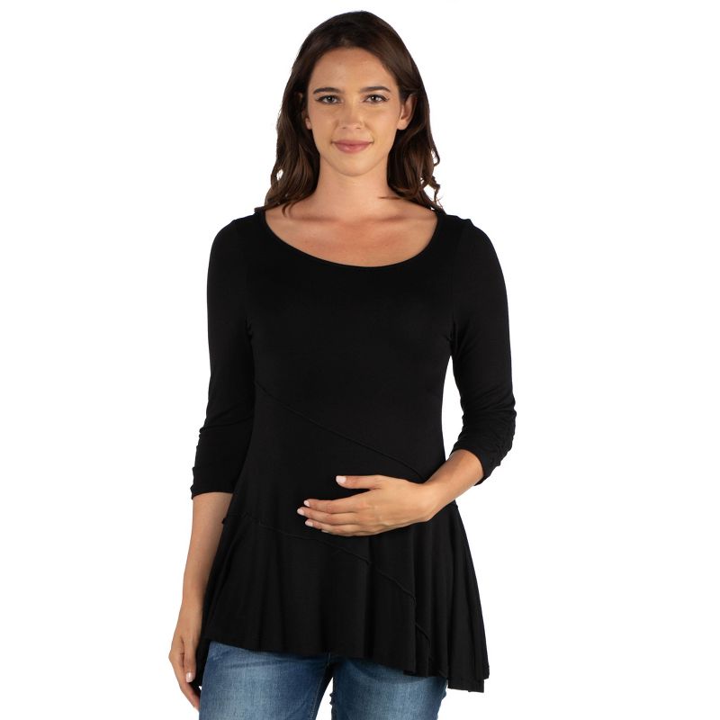 24seven Comfort Apparel Womens Ruched Sleeve Swing Maternity Tunic Top, 1 of 5