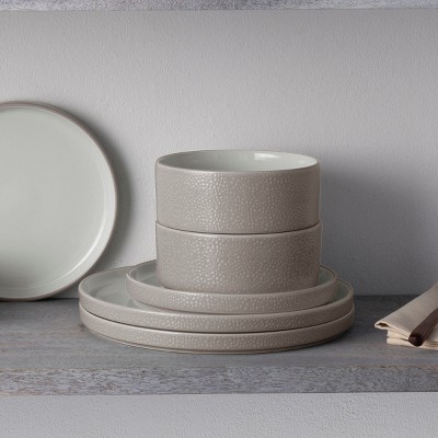 Taupe and White Porcelain 12-Piece Dinnerware Set, Service for 4