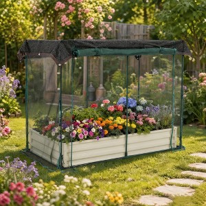6x3x1ft Metal Raised Garden Bed with Cover, Insect Netting & 60% Shade ...