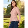 Allegra K Women's Lace Long Sleeve Keyhole Back Ruffle Neck Floral Blouse - 2 of 4
