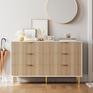 Fluted 6-Drawer Dresser 29.5" Wide - Modern Wood Chest,Gold Handles, Vertical Storage Cabinet for Bedroom to Entryway - 1 of 4