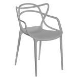 Fabulaxe Mid-Century Modern Style Stackable Plastic Molded Arm Chair with Entangled Open Back, Gray