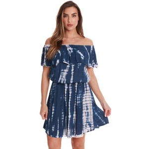 Riviera Sun Womens Tie Dye Off-Shoulder Rayon Crepe Printed Sundress for Women - 1 of 3