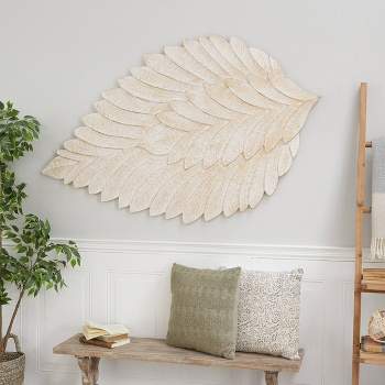 Wooden Leaf Handmade Carved Wall Decor Cream - Olivia & May