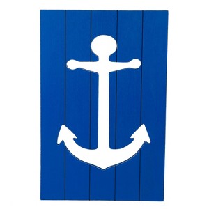 Beachcombers Blue Cut Out Anchor Coastal Plaque Sign Wall Hanging Decor Decoration For The Beach 11.75 x 18.25 x 0.5 Inches. - 1 of 2