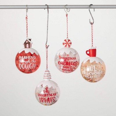 5.25"H & 5"H Sullivans Wish Ball Christmas Ornaments Set of 4 Red-White Christmas Tree Decor