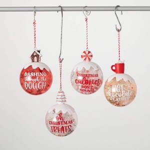 5.25"H & 5"H Sullivans Wish Ball Christmas Ornaments Set of 4 Red-White Christmas Tree Decor - 1 of 2