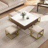 Lift Top Coffee Table with Hidden Storage, Modern Square Center Table with 4 Ottomans, Wood Cocktail Table Center Table for Living Room White - 4 of 4