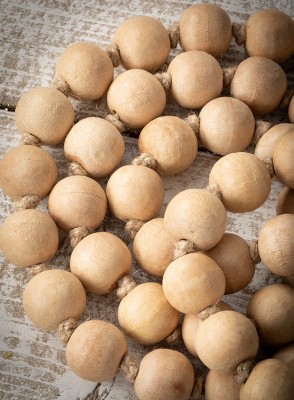 Natural Beaded Wood Garland 63" Tan