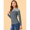INSPIRE CHIC Women's Color Block Round Neck Long Sleeves Striped Basic T-Shirt - 3 of 4