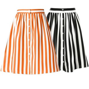 INSPIRE CHIC Women's Stripes Button Front Elastic Back A-Line Midi Skirt 2 Packs - 1 of 4