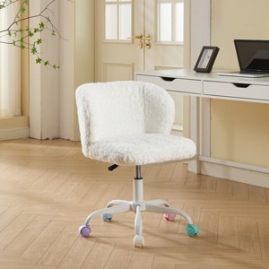 Faux Fur Swivel Office Chair with Colorful Wheels, Adjustable Height Desk Chair for Bedroom, Child’s Room or Study Area-Tanpinhause - 1 of 4