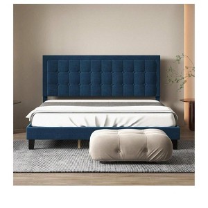 Coucheta Velvet Bed Frame with adjustable headboard, noise-free design & sturdy foundation. Features elegant button-tufted details. - 1 of 4