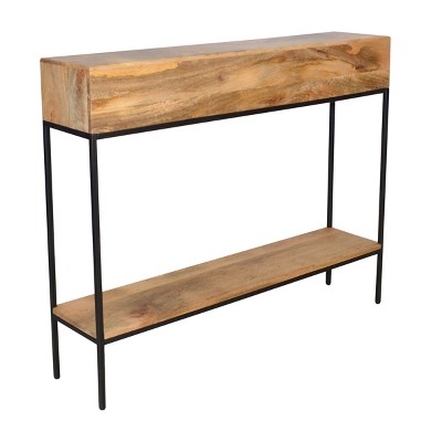 Natural Mango Wood and Black Metal Console Table with Storage