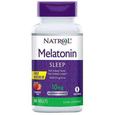 Natrol Melatonin 10mg Maximum Strength Fast Dissolve Sleep Aid Tablets - Strawberry - 60ct