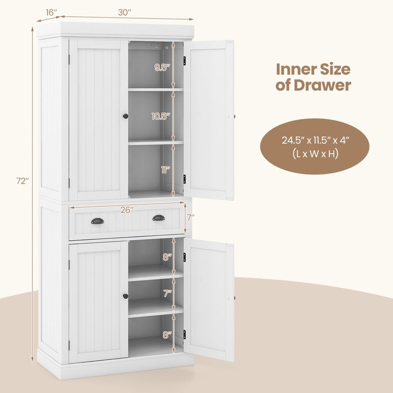 Costway Kitchen Cabinet Pantry Cupboard Freestanding with Shelves White, 3 of 11