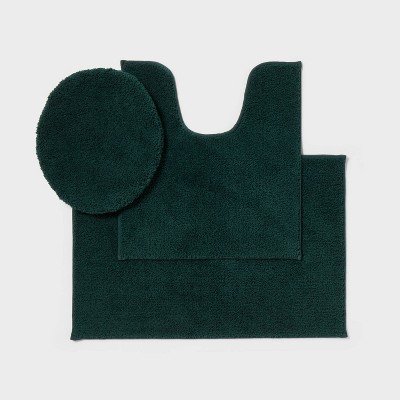 3pc Everyday Non Slip Bath Lid and Contour Set with Rug Dark Green - Room Essentials™