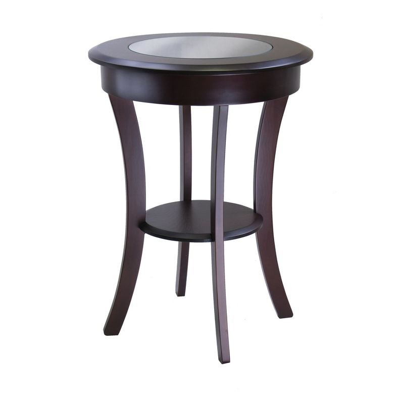 Cassie Round Accent Table with Glass - Cappuccino - Winsome, 1 of 7