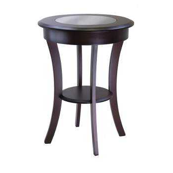 Cassie Round Accent Table with Glass - Cappuccino - Winsome