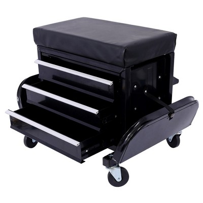 3-Drawer Rolling Tool Chest Seat, Rolling Mechanic Seat with Tool Trays 350lbs Max Weight Capacity Garage Glider Rolling Garage Seat with Wheels
