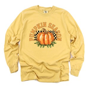 Simply Sage Market Pumpkin Season Checkered Garment Dyed Long Sleeve - 1 of 4