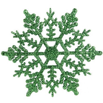 Northlight 24ct Shimmering Glitter Snowflake Christmas Ornament Set 3.75" - Green